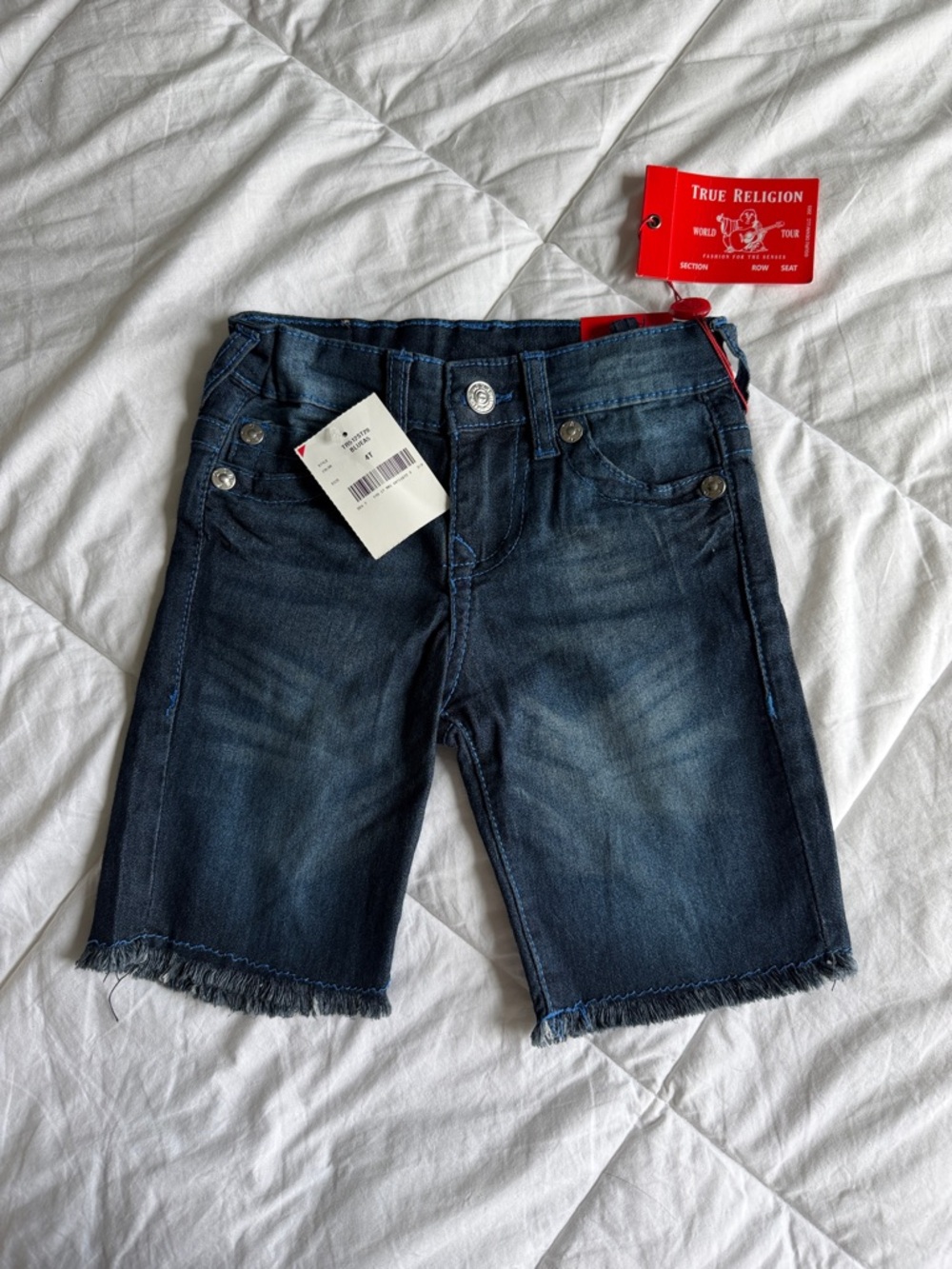 True Religion Frayed Hem Dark Indigo Denim Shorts